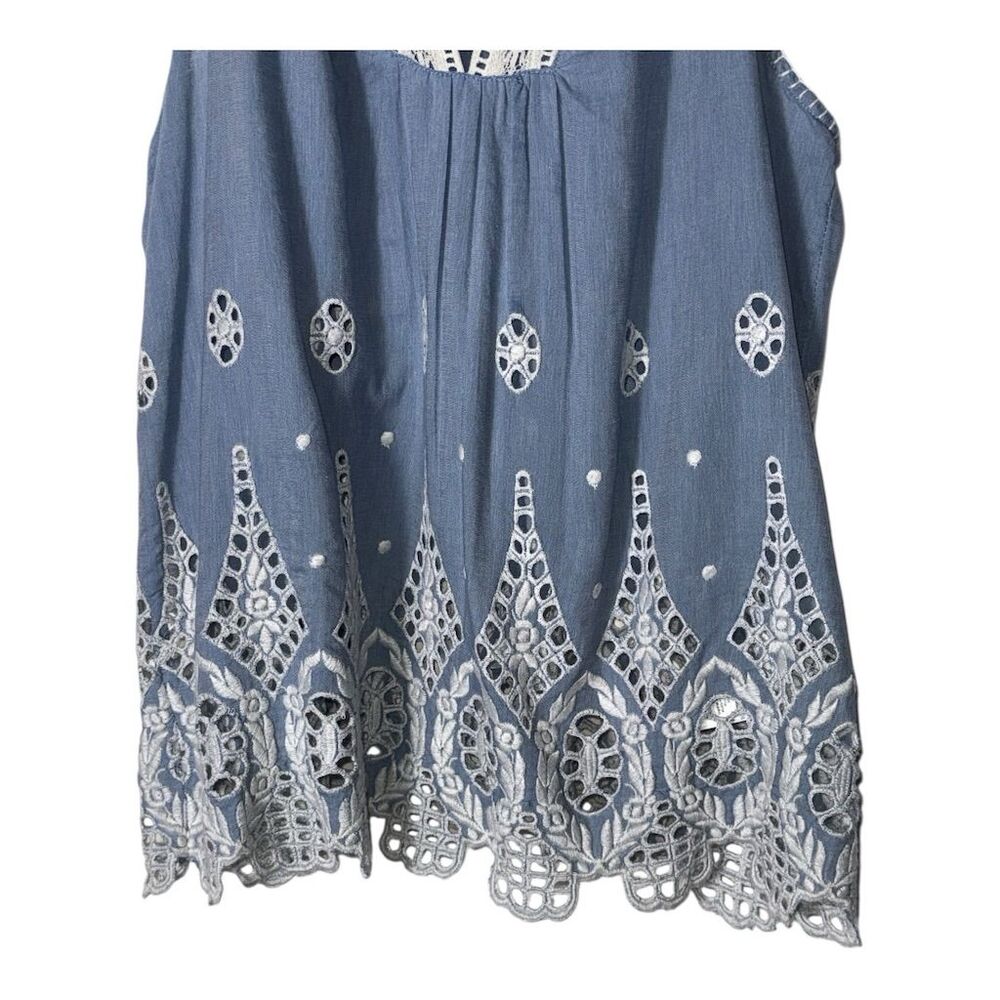 2031. Joie Women's XS Blue Embroidered Eyelet Racerback Tank Top - Picture 4 of 7